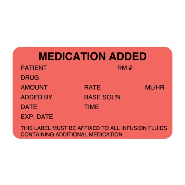 MedicationAdded Name/Rm# Drug Amnt, Rate 1-7/16"x2-1/2" Flr Red w/Blk
